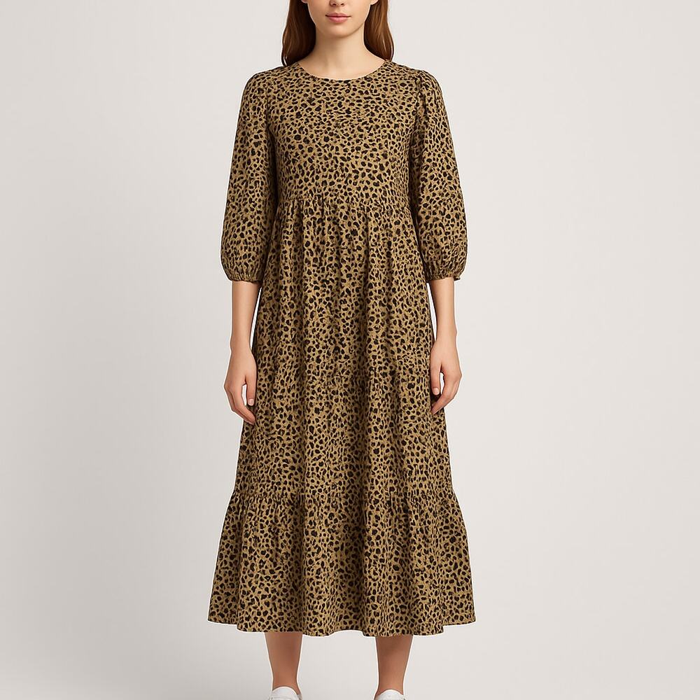Pull & Bear Leopard Print Tiered Maxi Dress Women’s Size Small